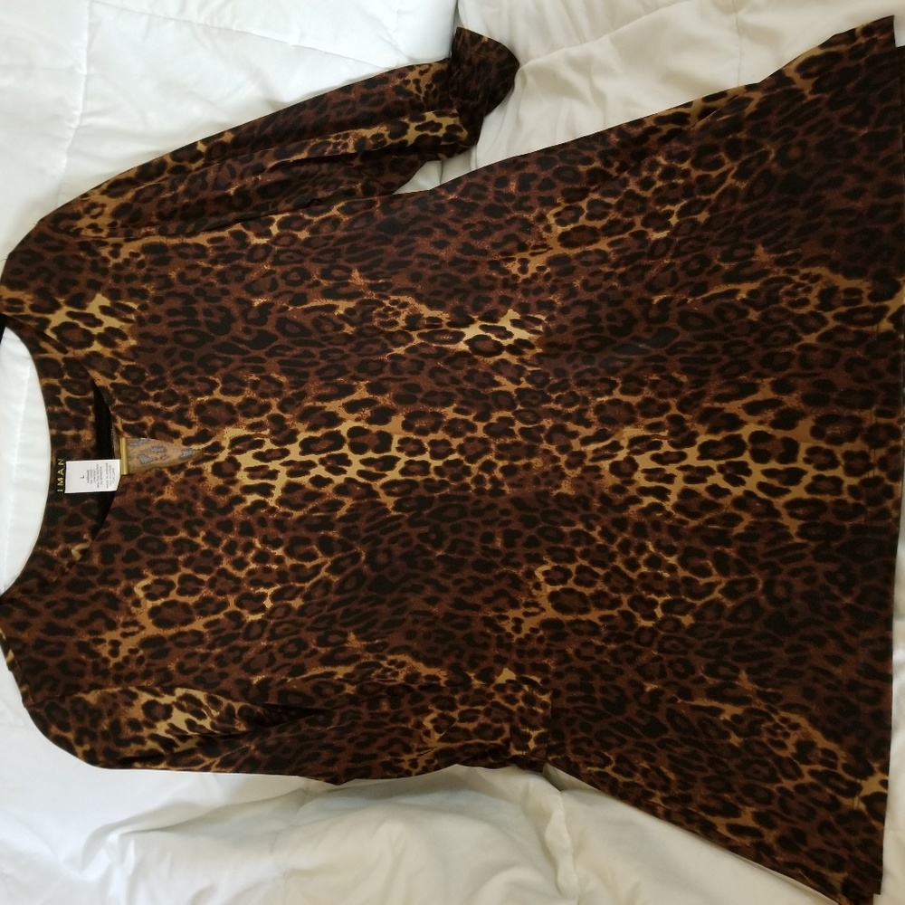 IMAN leopard print top, pants, and skirt